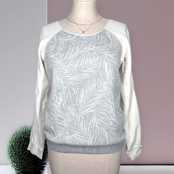 SCOTCH & SODA MAISON SCOTCH Palm Print Sweater Sweatshirt Relaxed Gray White 4 - Picture 1 of 13